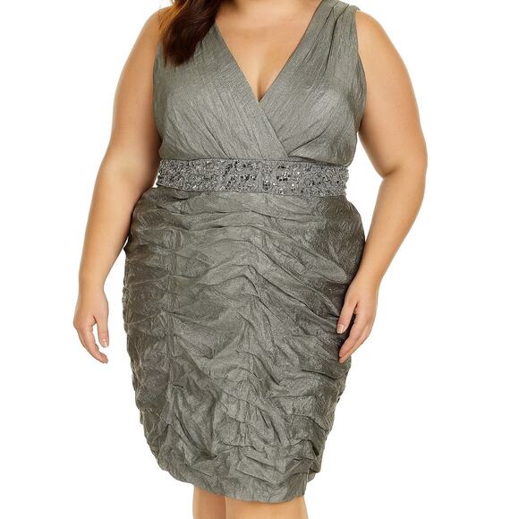 R&M Richards Dresses & Skirts - R&M Richards metallic ruched cocktail dress beaded waist – 18W